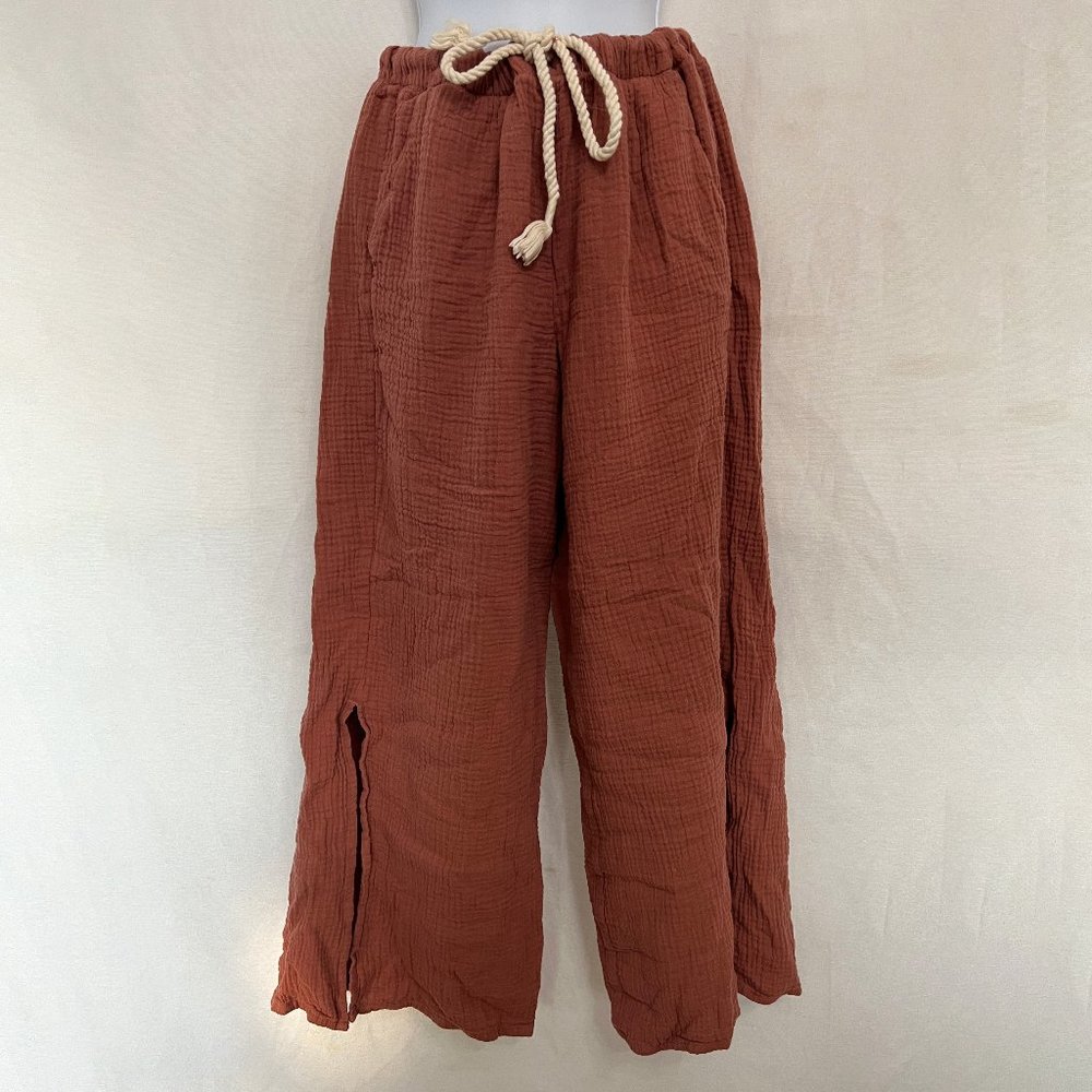 UpWest Wide Leg Plisse Textured Pant Color: Marsala, Size: M
